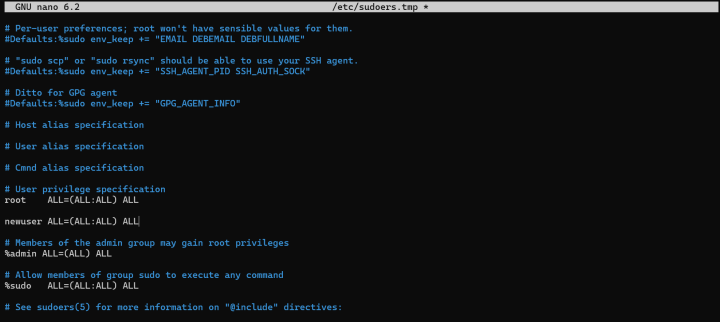 Add the User’s Sudo Entry