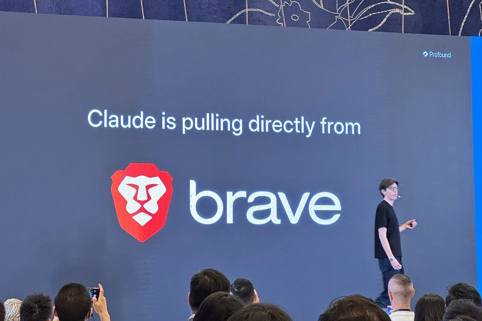 Slide: Claude is pulling directly from Brave